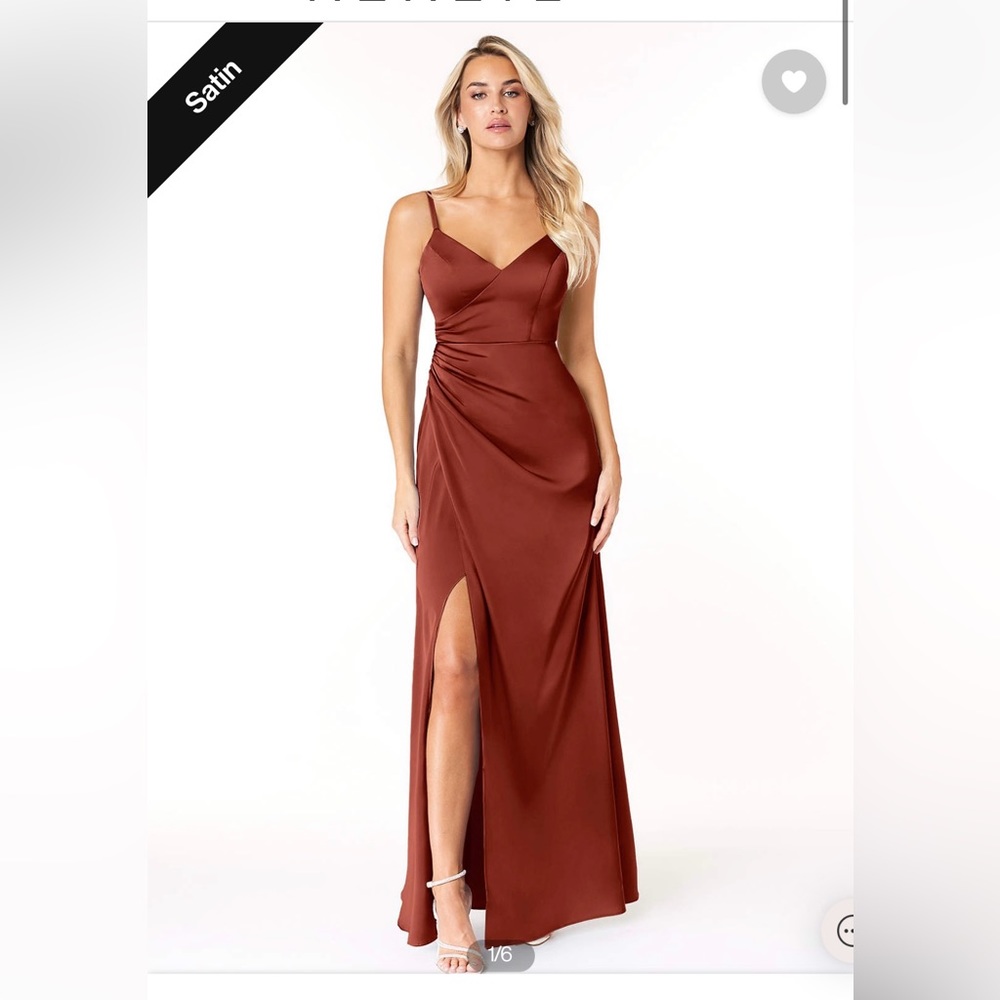 Azazie Marchella Terracotta Stretch Satin Dress
